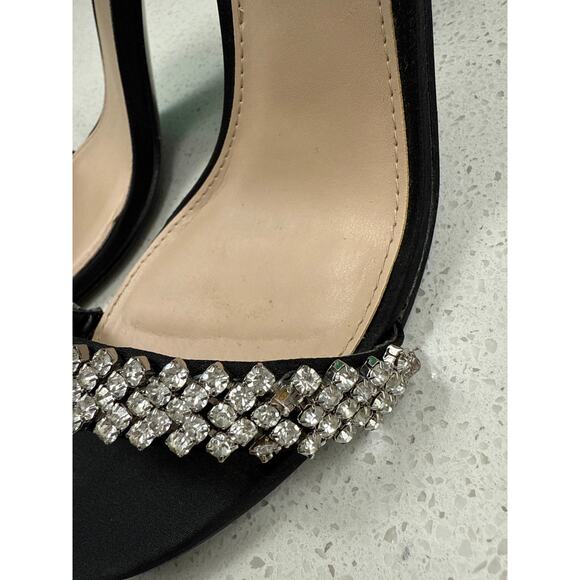 NINA BLACK LUSTER SATIN VAUNA ANKLE-STRAP 3.5” HEEL EVENING SANDAL SIZE 7W - Picture 11 of 12